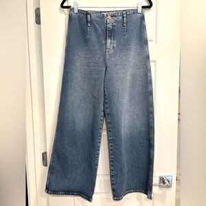 Zara High Waisted Wide Leg Cropped Sailor Jean Womens Size 6 Medium Wash Denim